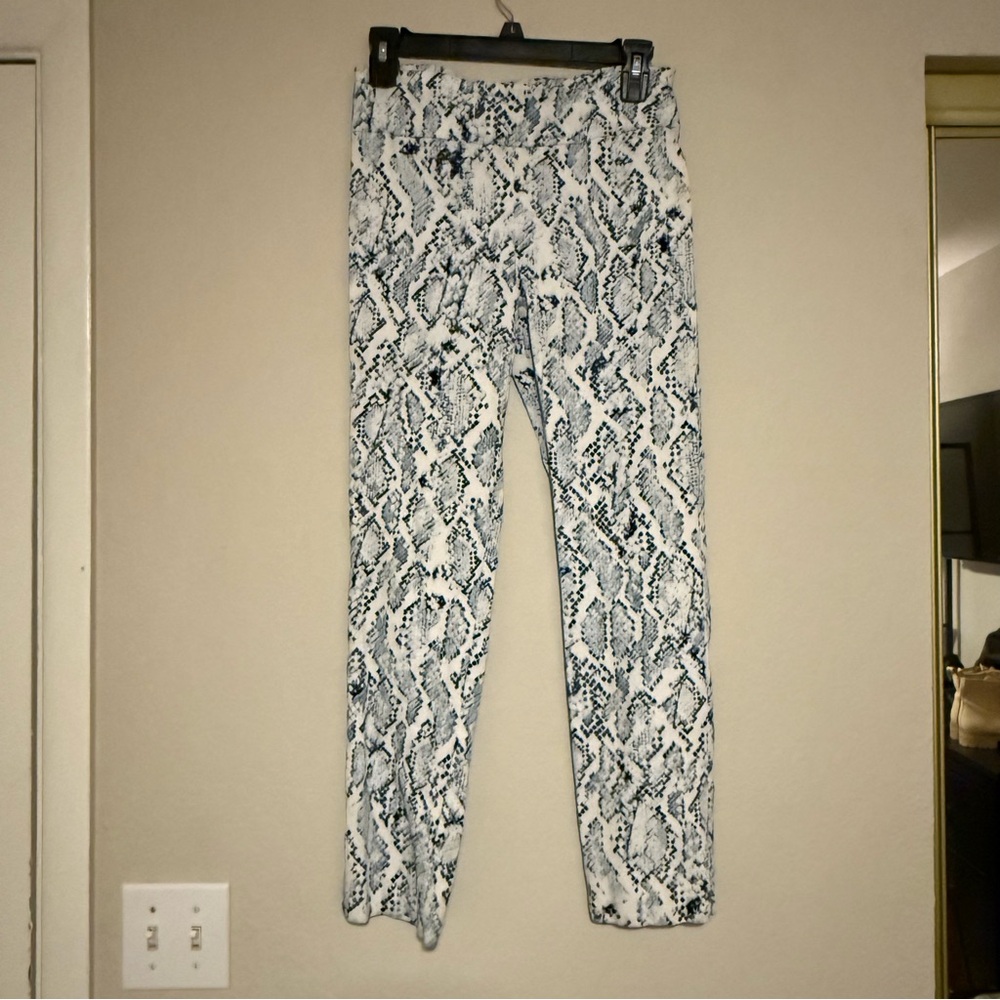 Zac & Rachel Pull-on Pants Snakeskin Print Stretch Slim Leg Blue White Size 8